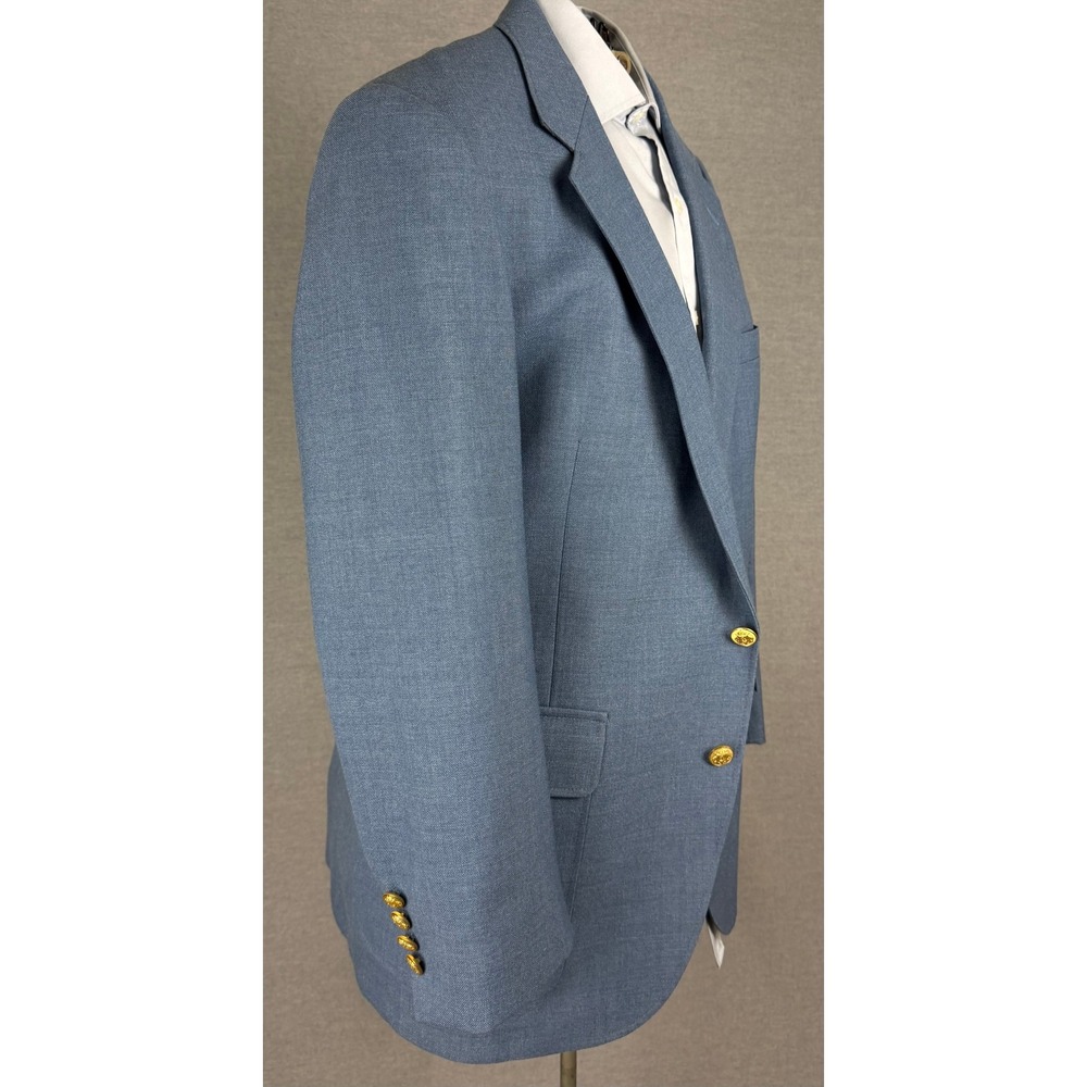 Vintage Bespoke Blue Hopsack Blazer 42S Gold Crest Buttons Sport Coat Mens 60s